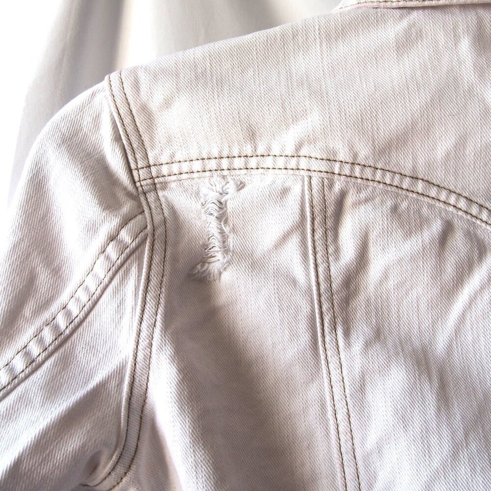 Forever 21 Distressed White Cropped Denim Jacket, Long sleeved, Size L - Picture 11 of 16
